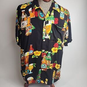 KAD Clothing Co. Hawaiian Camp Shirt Men's Large Beach Hula Beer Print Tiki Vtg